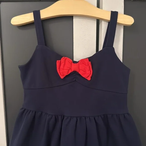 Janie and Jack Girls 6 Navy Sundress with Red Bow and White Trim - Picture 2 of 9